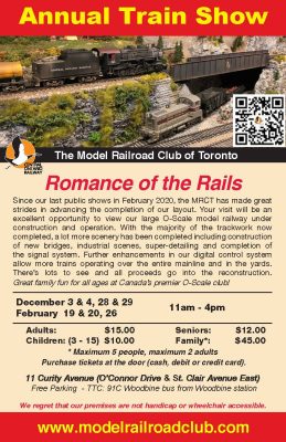 Model Railroad Club of Toronto holiday show Dec 3-4, 2022