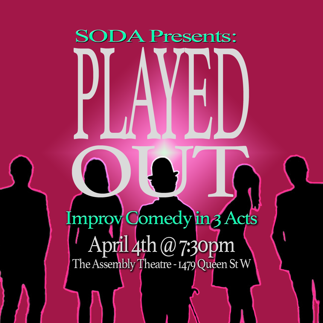 Gallery 1 - SODA presents: Played Out poster with five silhouettes against a dark pink background.